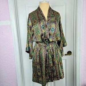 Victoria's Secret Satin Paisley Kimono Robe Size XS Pockets Multicolor Lingerie